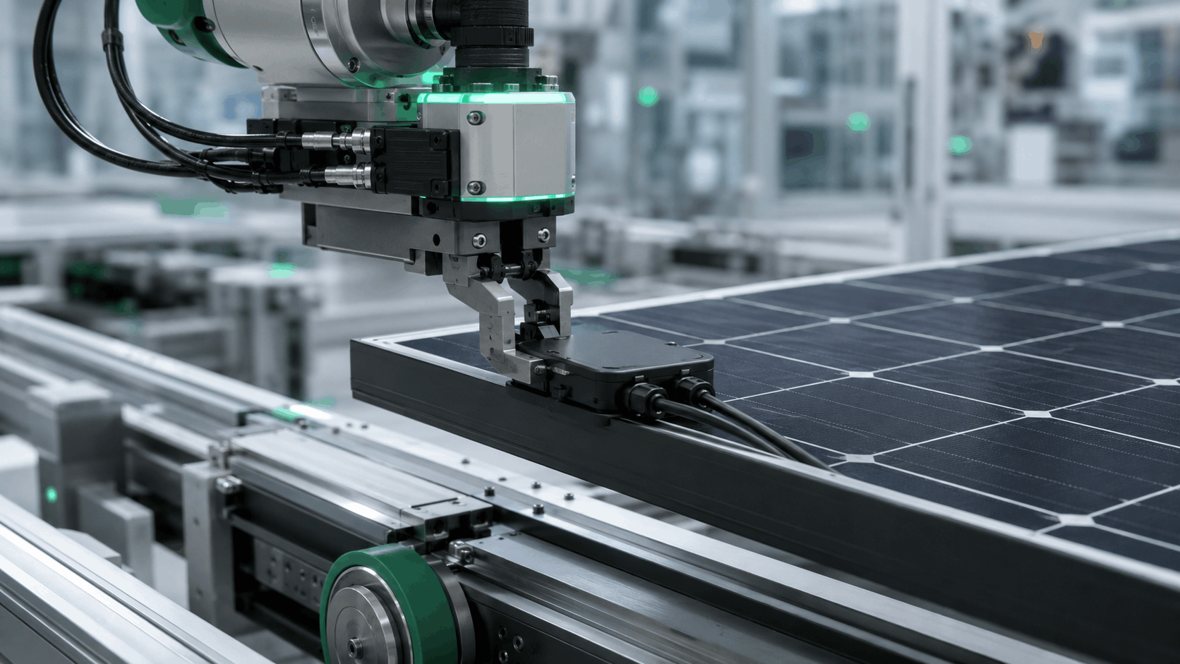 Junction box removal machine processing a solar panel