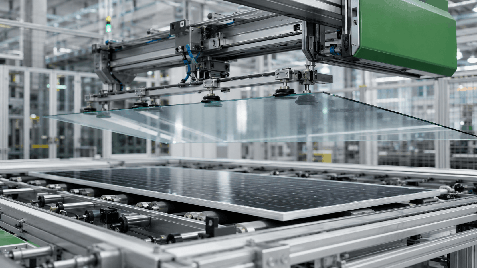 Glass removing machine separating tempered glass from a solar panel