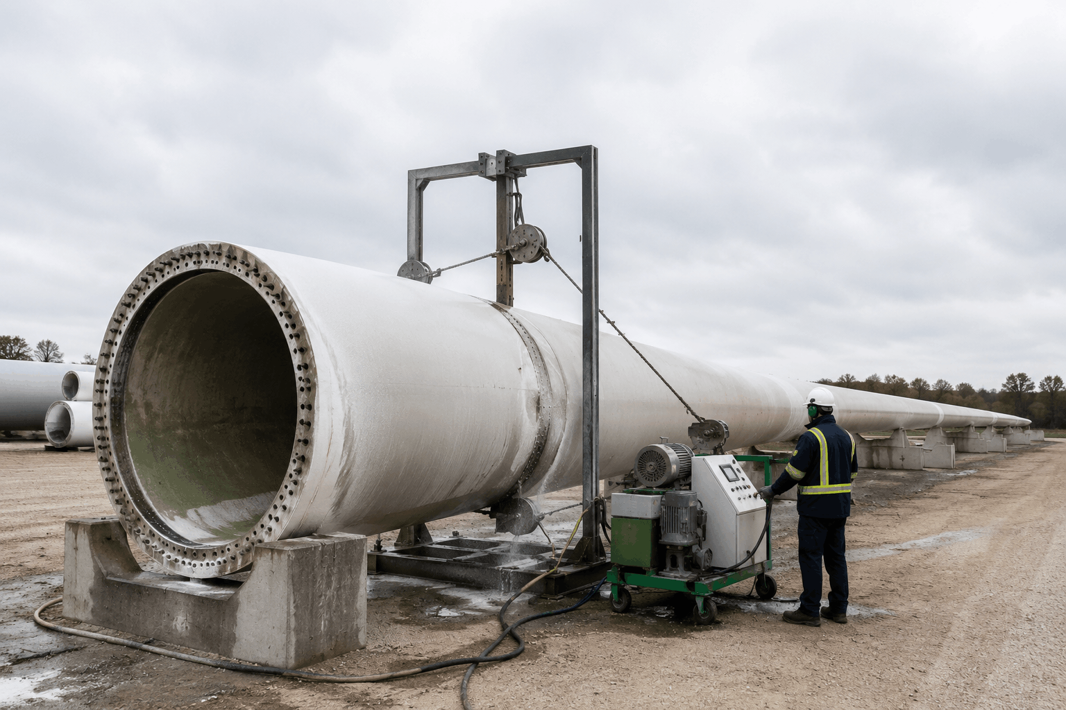 On-site wind turbine blade cutting scene